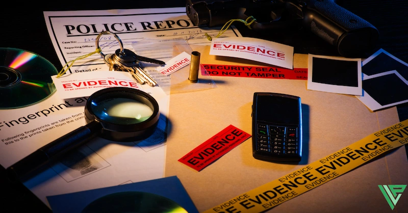 Investigation for an auto accident in Hollywood | Magnifying glass and evidence folder on a table