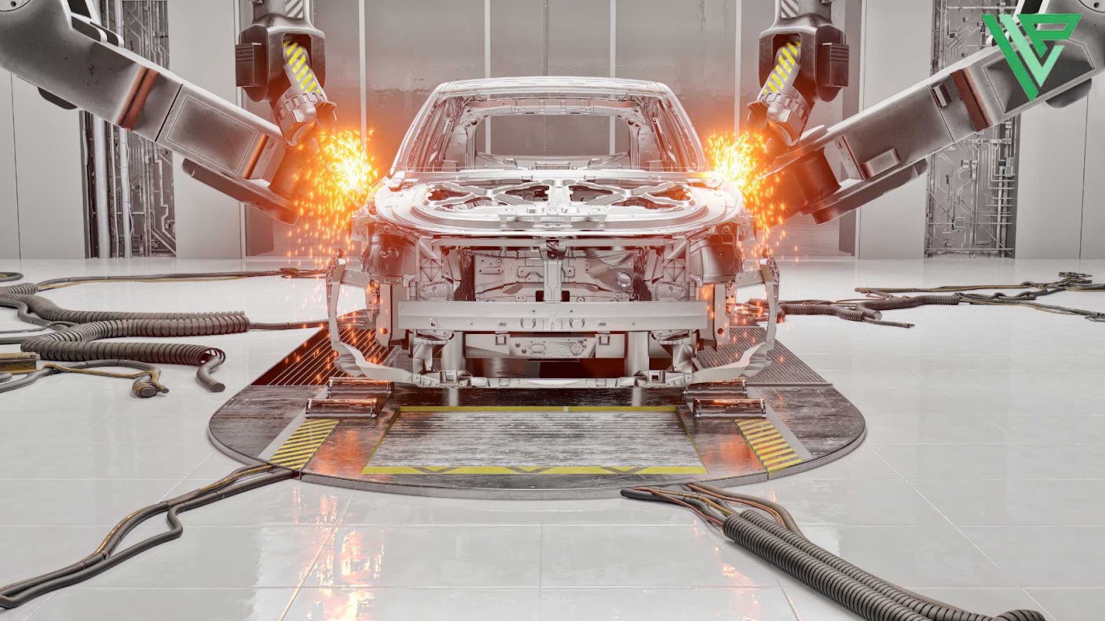 Car in the middle of an assembly process, symbolizing the possible defects that can occur during this process.